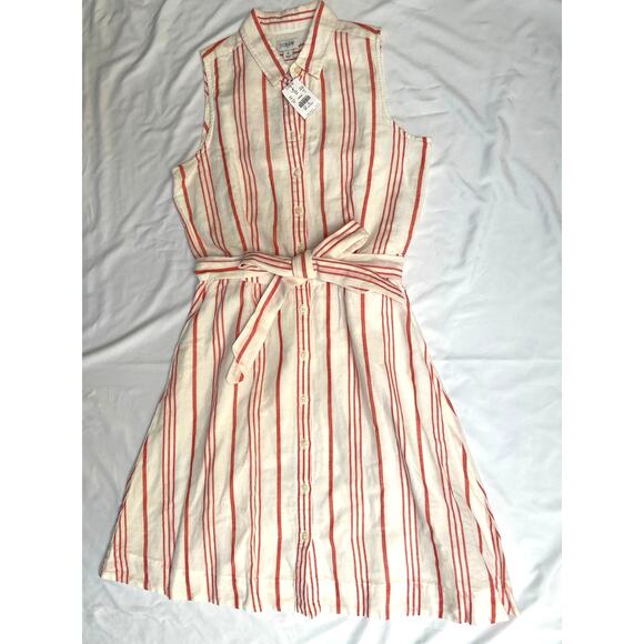 NWT J Crew Linen Red White Striped Sleeveless Tie-waist Shirt Dress, 2 - Picture 2 of 5